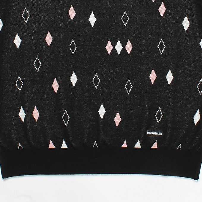 XL WACKO MARIA ダイヤモンドニットポロシャツ ブラック WACKO MARIA DIAMOND JACQUARD KNIT POLO SHIRT | LOCKSTOCK/STLIKE