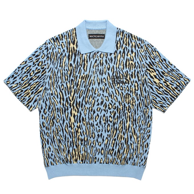 WACKO MARIA LEOPARD JACQUARD KNIT POLO SHIRT ( TYPE-1