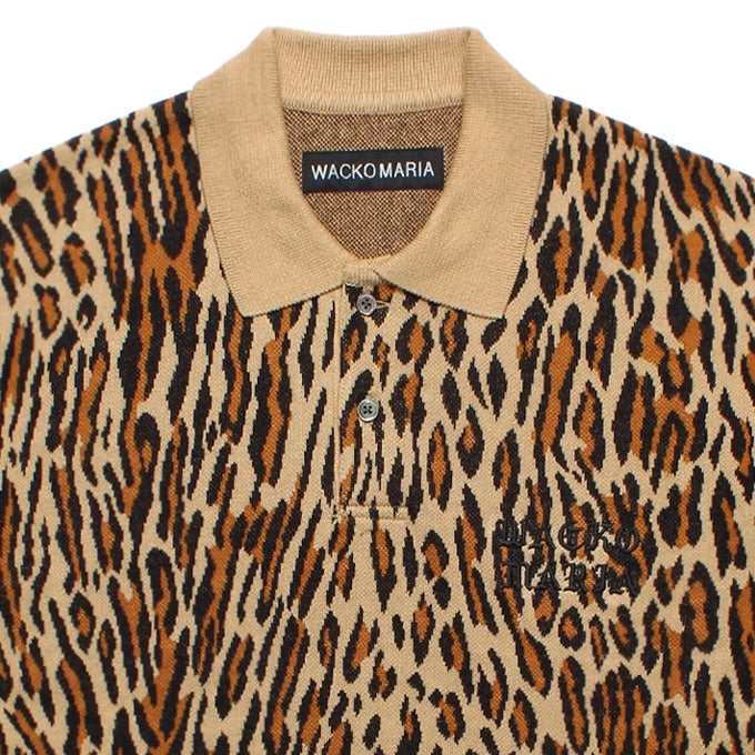 WACKO MARIA LEOPARD JACQUARD KNIT POLO SHIRT ( TYPE-1